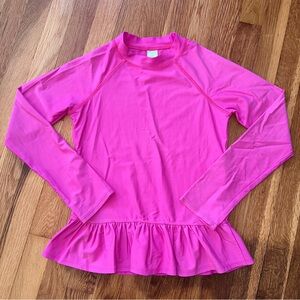 City Threads Girls Size 12 UPF 50+ Pink Long Sleeve Swim Top Ruffle USA Made